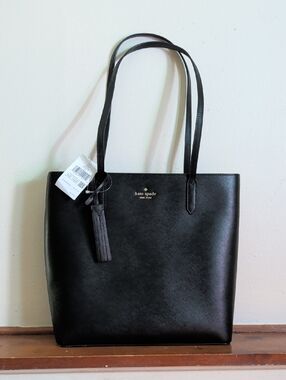 New Kate Spade Black Saffiano Leather Tote with Tassel